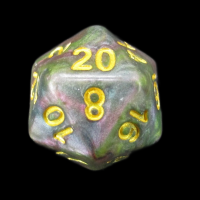 TDSO Marbleised Blue Yellow & Rose D20 Dice