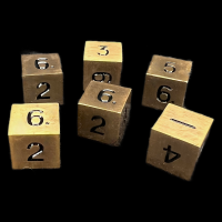 CLEARANCE TDSO Metal Antique Brass Finish 6 x D6 Dice Set - Discontinued 33% Off