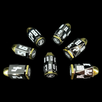TDSO Metal Bullet Black Nickel & Gold with White 7 Dice Polyset