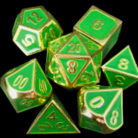 TDSO Metal Fire Forge Gold & Green Enamel 7 Dice Polyset
