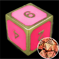TDSO Metal Fire Forge Gold & Rose Glow In The Dark D6 Dice