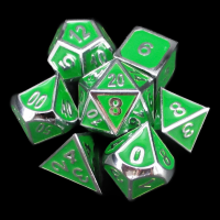 TDSO Metal Fire Forge Silver & Green Enamel 7 Dice Polyset