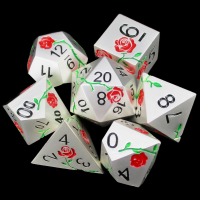 TDSO Metal Rose Silver with Red 7 Dice Polyset in Padded Case