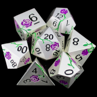 TDSO Metal Rose Silver with Purple 7 Dice Polyset in Padded Case