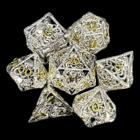 TDSO Metal Hollow Cthulhu Bright Silver & Gold 7 Dice Polyset