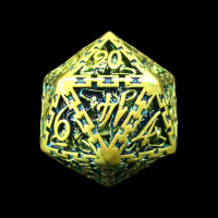 TDSO Metal Hollow Dragon Cage Gold & Green D20 Dice