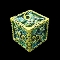 TDSO Metal Hollow Dragon Cage Gold & Green D6 Dice