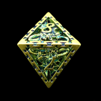 TDSO Metal Hollow Dragon Cage Gold & Green D8 Dice