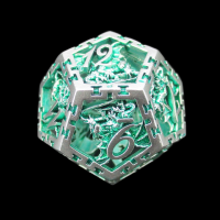 TDSO Metal Hollow Dragon Cage Silver & Green D12 Dice