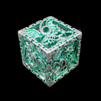 TDSO Metal Hollow Dragon Cage Silver & Green D6 Dice