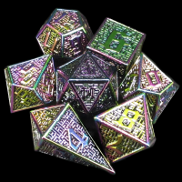 TDSO Metal Maze Iridescent Rainbow With D4 Shard 7 Dice Polyset