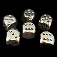 CLEARANCE TDSO Metal Polished Silver Finish 16mm 6 x D6 Spot Dice Set - Discontinued 33% Off