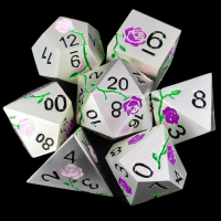 TDSO Metal Rose Silver with Purple & Pink 7 Dice Polyset in Padded Case