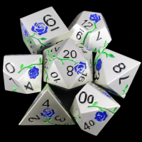 TDSO Metal Rose Silver with Blue 7 Dice Polyset in Padded Case