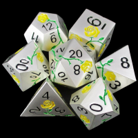TDSO Metal Rose Silver with Yellow 7 Dice Polyset in Padded Case