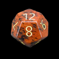TDSO Obsidian Mahogany with Engraved Numbers 16mm Precious Gem D12 Dice