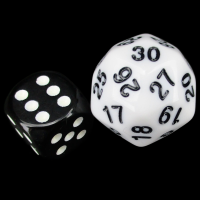 TDSO Opaque White &amp; Black Spindown  / Countdown 25mm D30 Dice