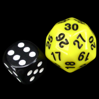 TDSO Opaque Yellow &amp; Black Spindown  / Countdown 25mm D30 Dice