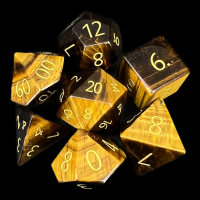 TDSO Tiger Eye Gold with Gold Precious Gem 7 Dice Polyset In Padded Case