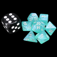 TDSO Translucent Glitter Teal & Silver MINI 10mm 7 Dice Polyset
