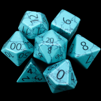 TDSO Turquoise Green Synthetic with Engraved Numbers 16mm Precious Gem 7 Dice Polyset