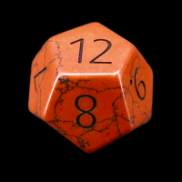 TDSO Turquoise Red Synthetic with Engraved Numbers 16mm Precious Gem D12 Dice