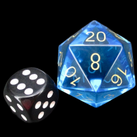 TDSO Zircon Glass Blue Topaz with Engraved Numbers JUMBO 30mm Precious Gem D20 Dice