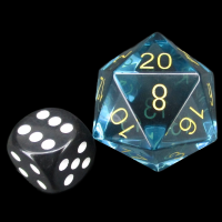 TDSO Zircon Glass Aquamarine with Engraved Numbers JUMBO 30mm Precious Gem D20 Dice