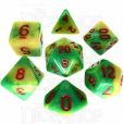 TDSO Duel Green & Yellow With Red 7 Dice Polyset - Discontinued