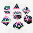 TDSO Metal Fire Forged Multi Colour Silver Blue Green & Pink 7 Dice Polyset