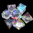 TDSO Zircon Glass Rainbow Engraved Black Numbers Precious Gem 7 Dice Polyset