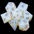 TDSO Opalite with Engraved Black Numbers 16mm Precious Gem 7 Dice Polyset
