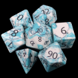 TDSO Turquoise Blue & White Synthetic with Engraved Numbers 16mm Precious Gem 7 Dice Polyset