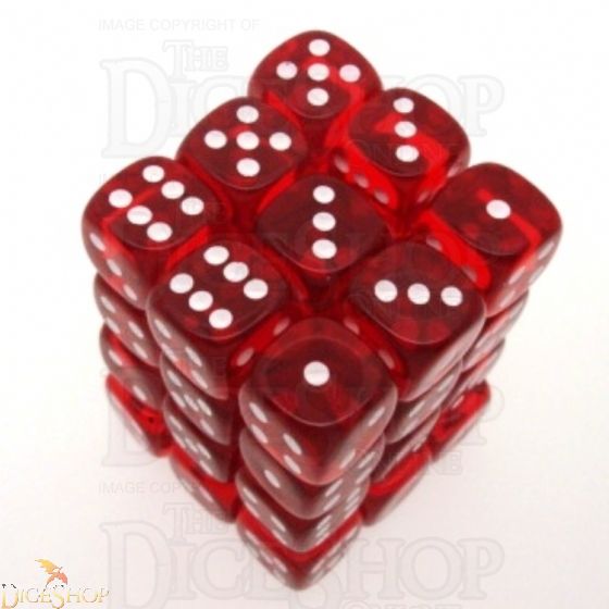 Translucent Red w/ White Set of 36 Chessex Dice d6 