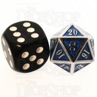 TDSO Metal Fire Forge Silver & Sapphire Blue MINI 12mm D20 Dice
