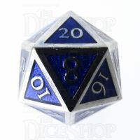 TDSO Metal Script Silver & Blue D20 Dice