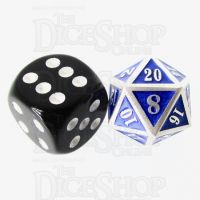 TDSO Metal Fire Forge Silver & Blue MINI 12mm D20 Dice
