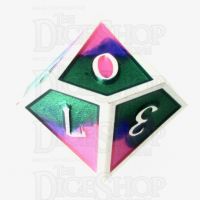 TDSO Metal Fire Forged Multi Colour Silver Blue Green & Pink D10 Dice