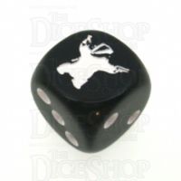 Chessex Opaque Black & White Badger with Guns Logo D6 Spot Dice