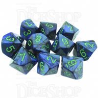 Chessex Lustrous Dark Blue & Green 10 x D10 Dice Set