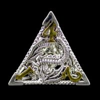 TDSO Metal Hollow Dragon Bright Silver & Gold D4 Dice
