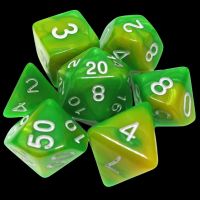 TDSO Duel Green & Yellow With White 7 Dice Polyset